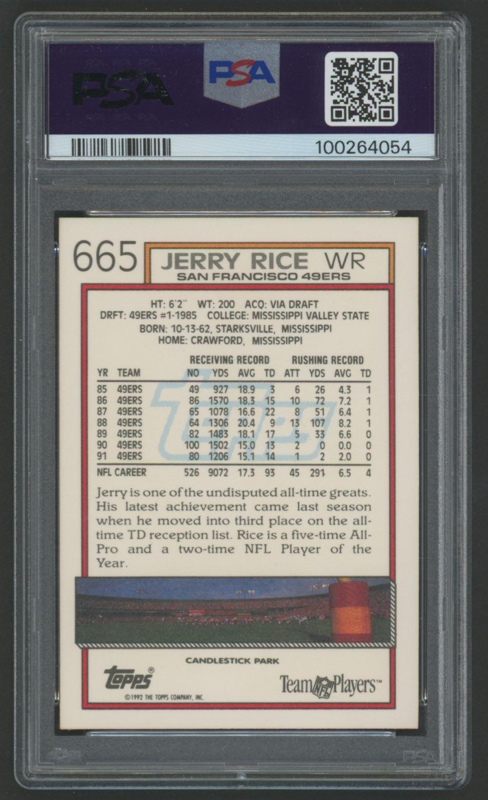 Jerry Rice 1992 Topps #665 (PSA 10) at PristineAuction.com Jerry Rice 1992 Topps #665 (PSA 10) at PristineAuction.com