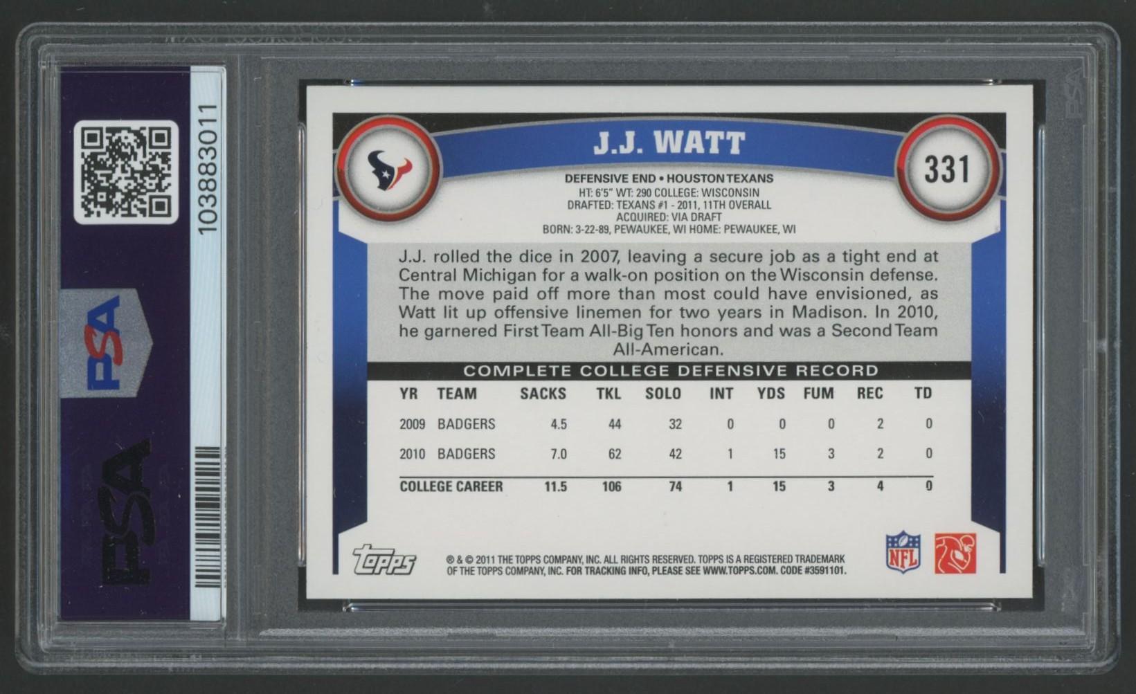 JJ Watt 2011 Topps #331 RC (PSA 10) at PristineAuction.com JJ Watt 2011 Topps #331 RC (PSA 10) at PristineAuction.com