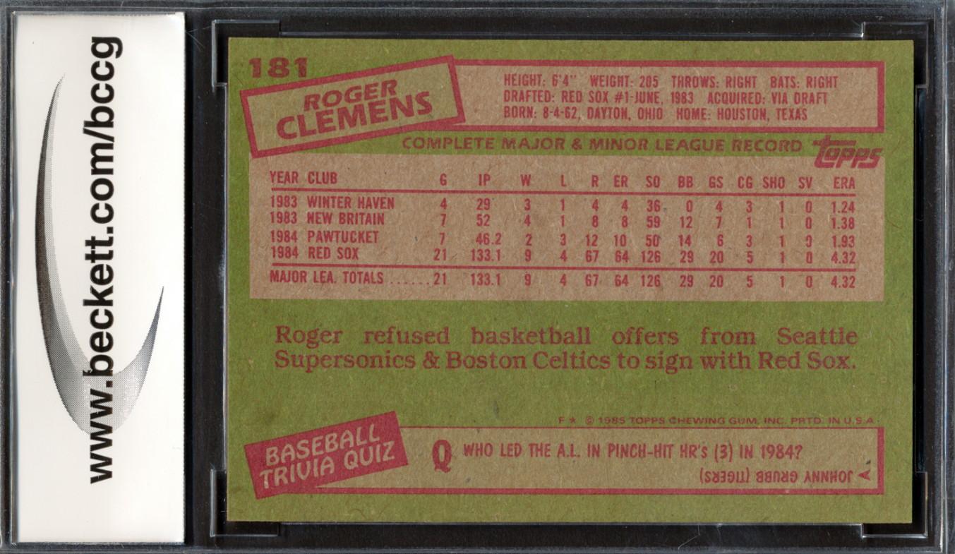Roger Clemens 1985 Topps #181 RC (BCCG 9) at PristineAuction.com Roger Clemens 1985 Topps #181 RC (BCCG 9) at PristineAuction.com