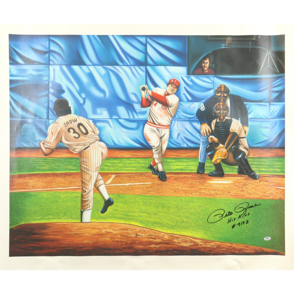 Pete Rose Signed Reds Canvas Original Artwork Inscribed "Hit King" & "#4192" (PSA) at PristineAuction.com