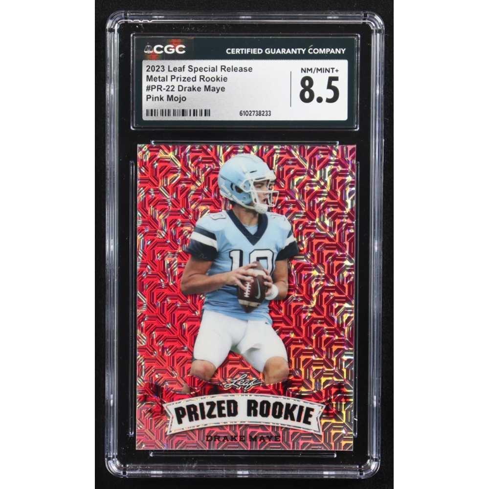 Drake Maye 2023 Leaf Metal Special Release Prized Rookie Pink Mojo #PR-22 RC #9/10 (CGC 8.5) at PristineAuction.com