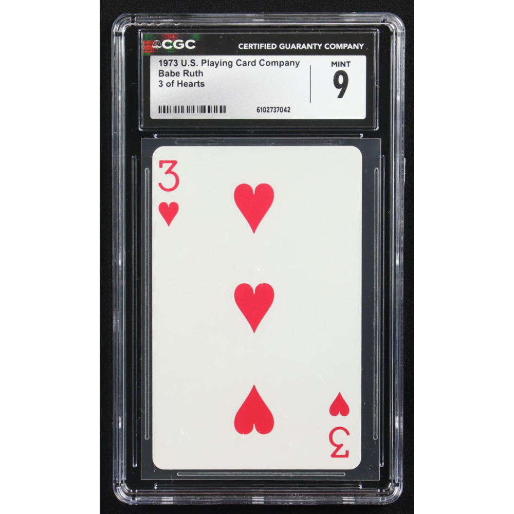 Babe Ruth 1973 U.S. Playing Card Company 3 of Hearts (CGC 9) at PristineAuction.com