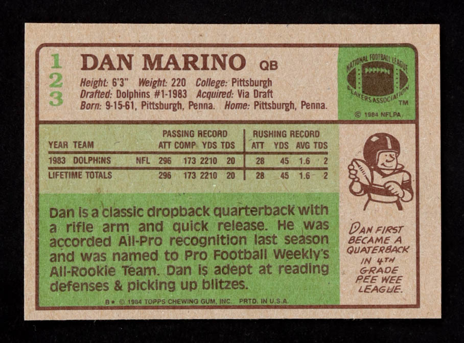 Dan Marino 1984 Topps #123 PB RC at PristineAuction.com Dan Marino 1984 Topps #123 PB RC at PristineAuction.com