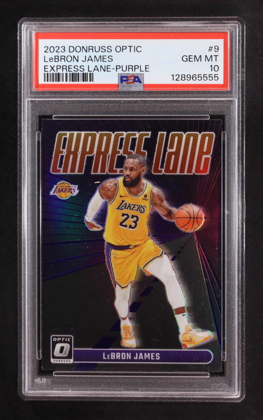 LeBron James 2023-24 Donruss Optic Express Lane Purple #9 (PSA 10) at PristineAuction.com LeBron James 2023-24 Donruss Optic Express Lane Purple #9 (PSA 10) at PristineAuction.com