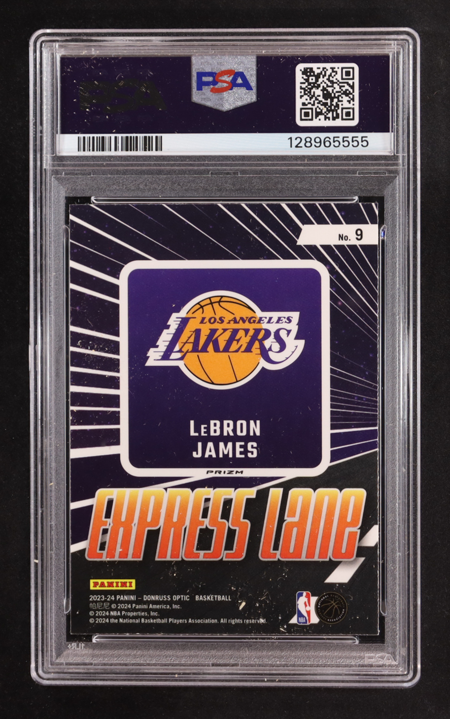 LeBron James 2023-24 Donruss Optic Express Lane Purple #9 (PSA 10) at PristineAuction.com LeBron James 2023-24 Donruss Optic Express Lane Purple #9 (PSA 10) at PristineAuction.com