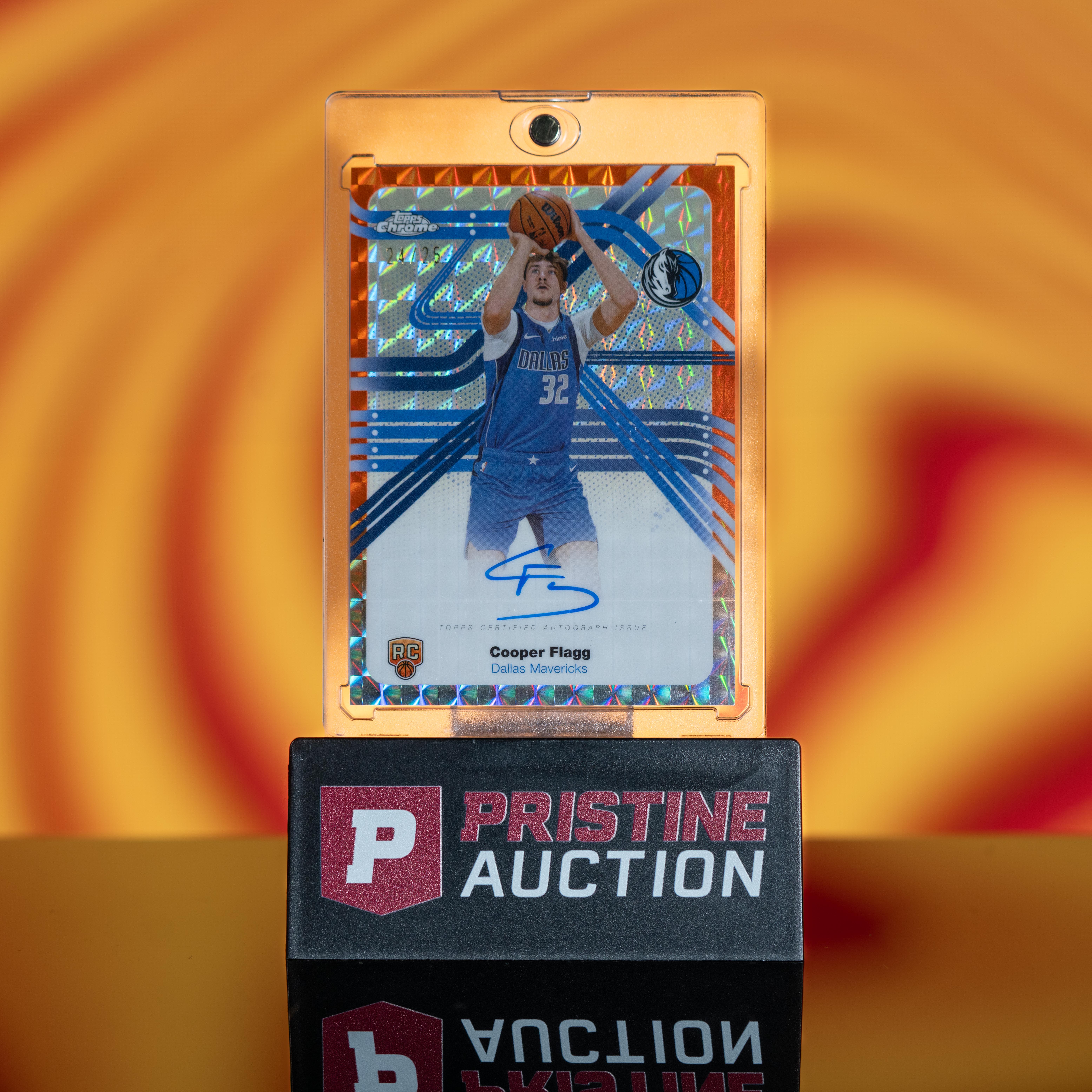 Cooper Flagg 2025-26 Topps Chrome Next Stop Signatures Geometric Orange Refractor #NS-CF #24/25 at PristineAuction.com Cooper Flagg 2025-26 Topps Chrome Next Stop Signatures Geometric Orange Refractor #NS-CF #24/25 at PristineAuction.com