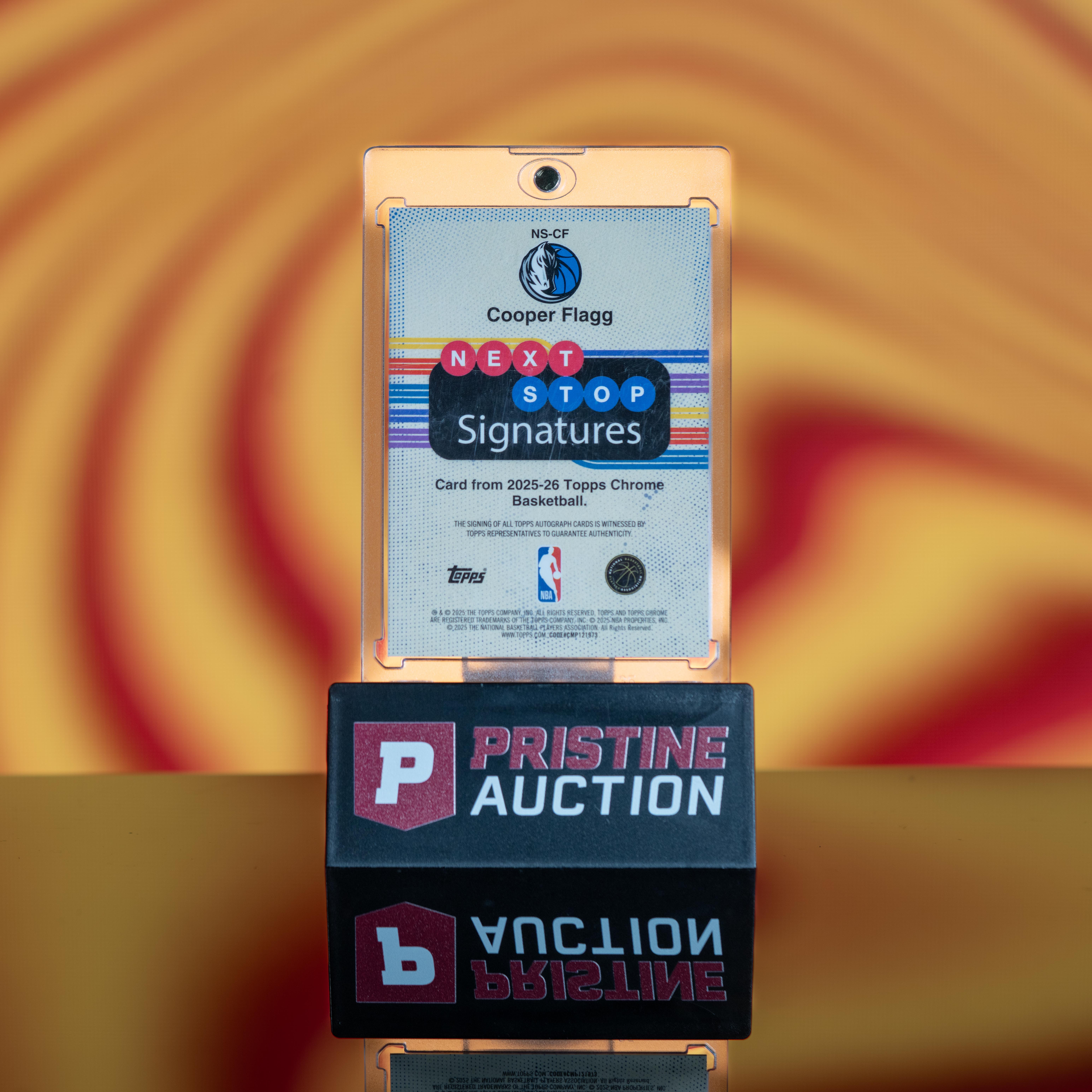 Cooper Flagg 2025-26 Topps Chrome Next Stop Signatures Geometric Orange Refractor #NS-CF #24/25 at PristineAuction.com Cooper Flagg 2025-26 Topps Chrome Next Stop Signatures Geometric Orange Refractor #NS-CF #24/25 at PristineAuction.com