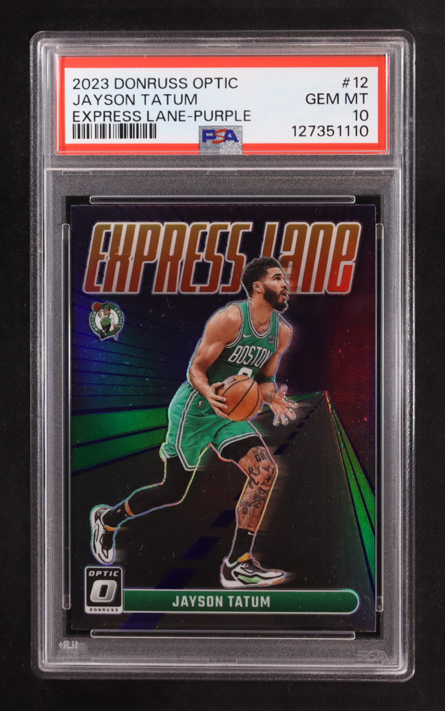 Jayson Tatum 2023-24 Donruss Optic Express Lane Purple #12 (PSA 10) at PristineAuction.com Jayson Tatum 2023-24 Donruss Optic Express Lane Purple #12 (PSA 10) at PristineAuction.com
