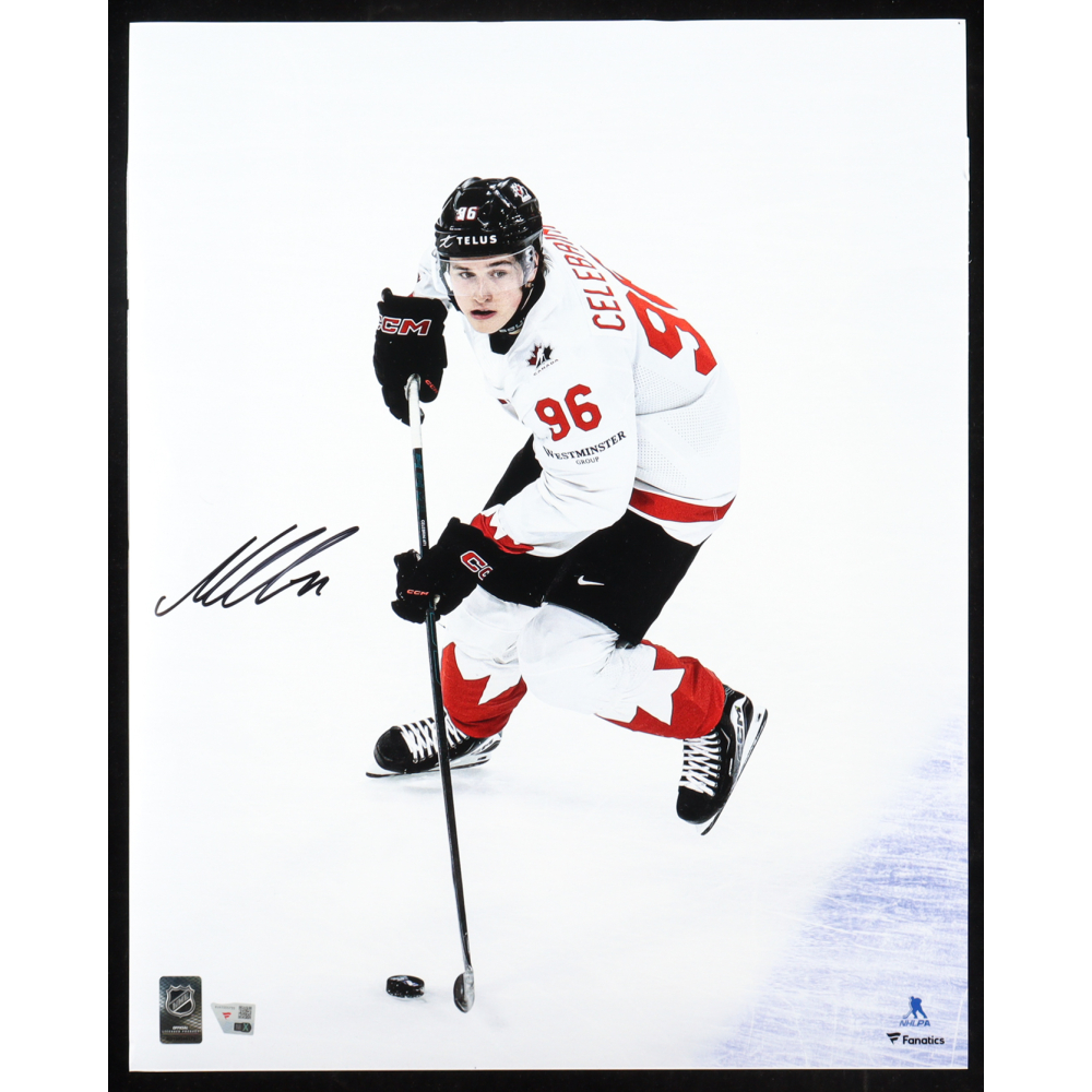 Macklin Celebrini Signed Team Canada 16x20 Photo (Fanatics) at PristineAuction.com