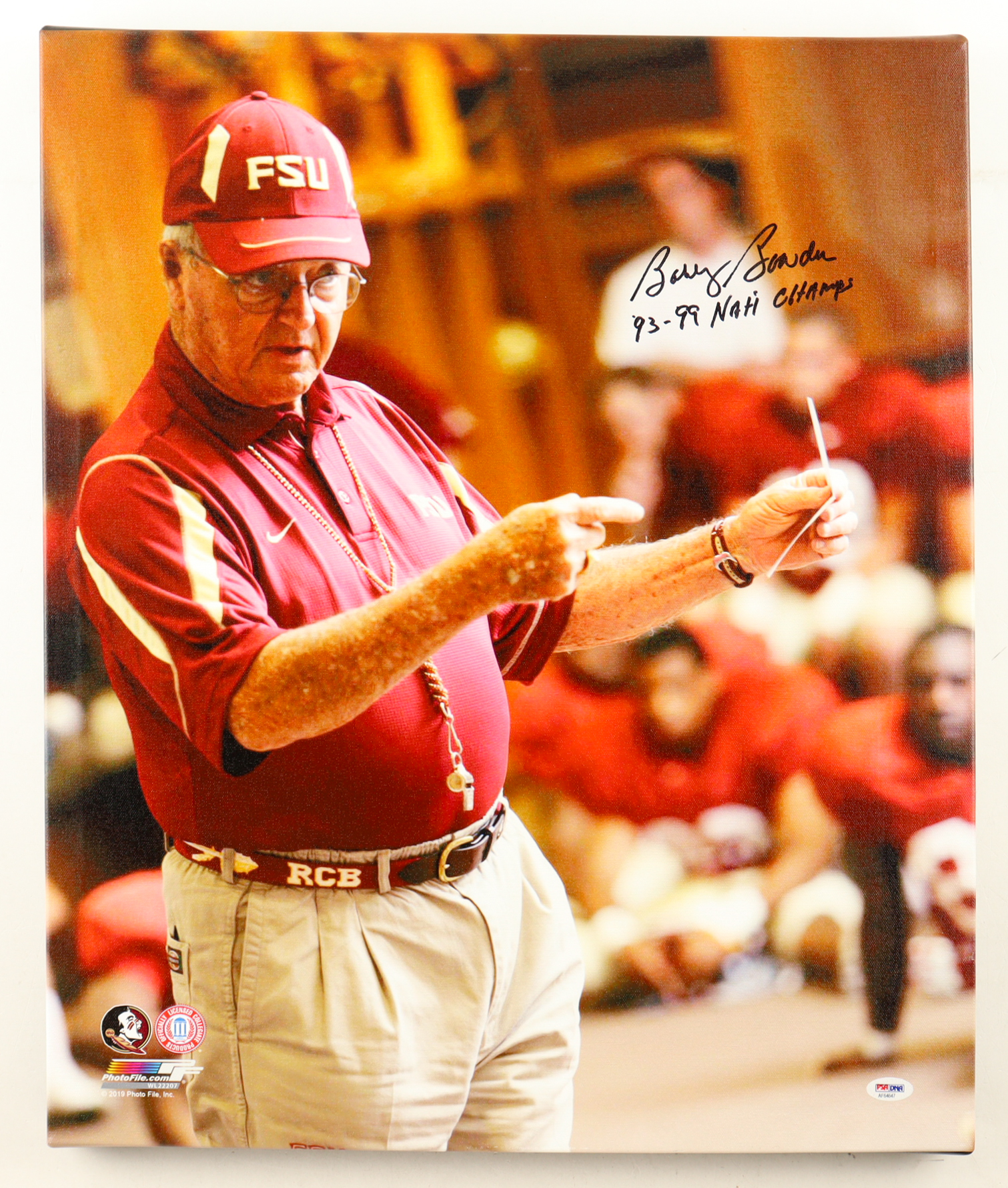 Bobby Bowden Signed Florida State Seminoles Canvas Photo Inscribed "'93-'99 Natl Champs" (PSA) at PristineAuction.com Bobby Bowden Signed Florida State Seminoles Canvas Photo Inscribed "'93-'99 Natl Champs" (PSA) at PristineAuction.com