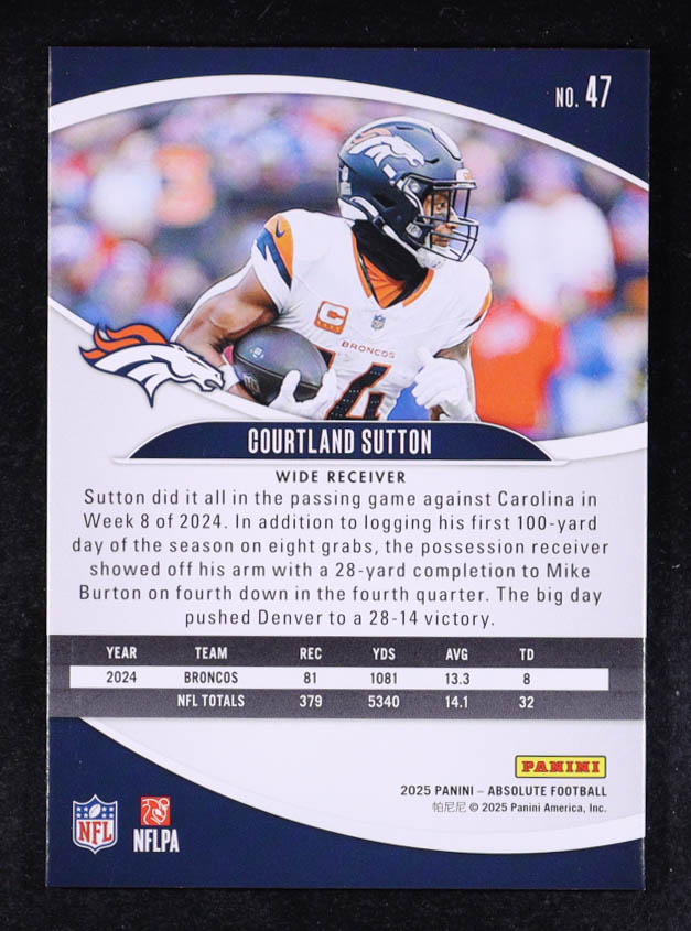 Courtland Sutton 2025 Absolute Spectrum Orange #47 #008/150 at PristineAuction.com Courtland Sutton 2025 Absolute Spectrum Orange #47 #008/150 at PristineAuction.com
