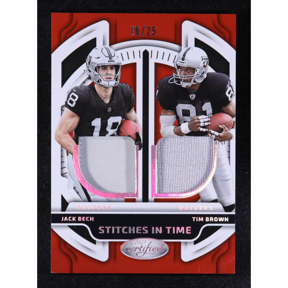 Jack Bech RC / Tim Brown 2025 Certified Stitches in Time Dual Mirror Red Etch #8 #16/25 at PristineAuction.com
