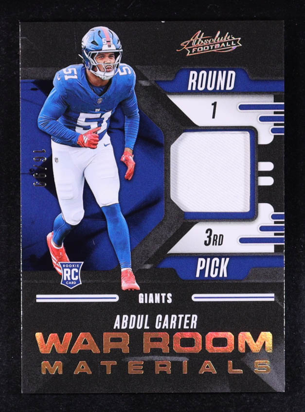 Abdul Carter 2025 Absolute War Room Materials Gold #1 #16/99 RC at PristineAuction.com Abdul Carter 2025 Absolute War Room Materials Gold #1 #16/99 RC at PristineAuction.com