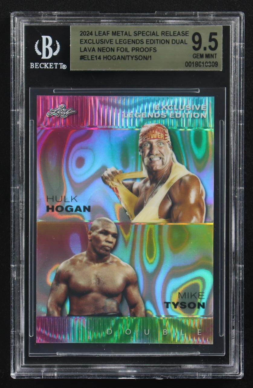 Mike Tyson / Hulk Hogan 2024 Leaf Metal Special Release Exclusive Legends Ed. Dual Neon Foil Proofs #ELE14 (BGS 9.5) at PristineAuction.com Mike Tyson / Hulk Hogan 2024 Leaf Metal Special Release Exclusive Legends Ed. Dual Neon Foil Proofs #ELE14 (BGS 9.5) at PristineAuction.com