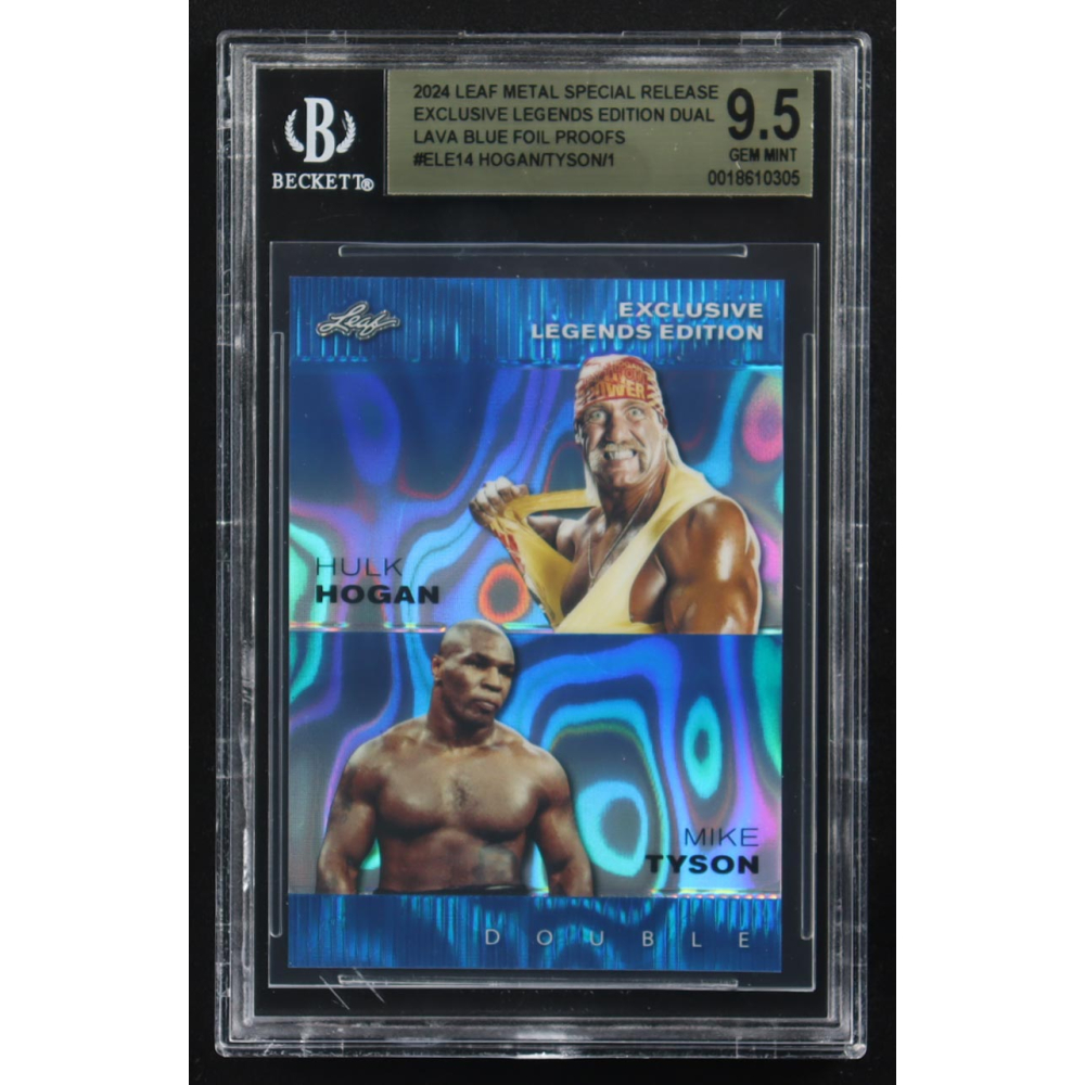 Mike Tyson / Hulk Hogan 2024 Leaf Metal Special Release Exclusive Legends Ed. Dual Blue Foil Proofs #ELE14 (BGS 9.5) at PristineAuction.com