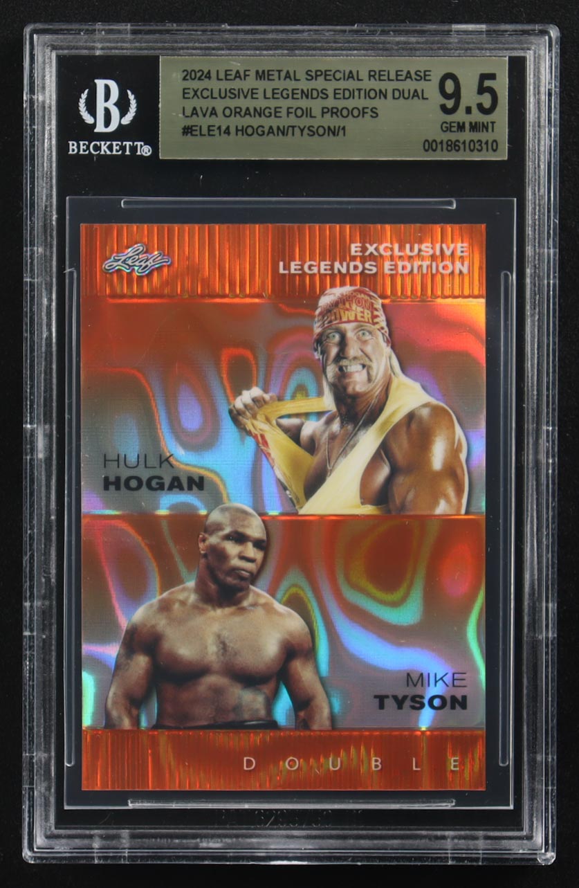 Mike Tyson / Hulk Hogan 2024 Leaf Metal Special Release Exclusive Legends Ed. Dual Orange Foil Proofs #ELE14 (BGS 9.5) at PristineAuction.com Mike Tyson / Hulk Hogan 2024 Leaf Metal Special Release Exclusive Legends Ed. Dual Orange Foil Proofs #ELE14 (BGS 9.5) at PristineAuction.com