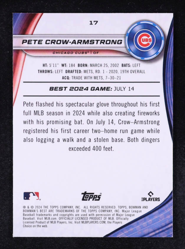 Pete Crow-Armstrong 2024 Bowman's Best #17 RC at PristineAuction.com Pete Crow-Armstrong 2024 Bowman's Best #17 RC at PristineAuction.com