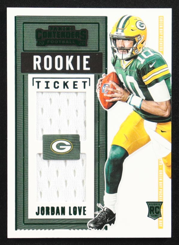 Jordan Love 2020 Panini Contenders Rookie Ticket Dual Swatches #10 RC at PristineAuction.com Jordan Love 2020 Panini Contenders Rookie Ticket Dual Swatches #10 RC at PristineAuction.com