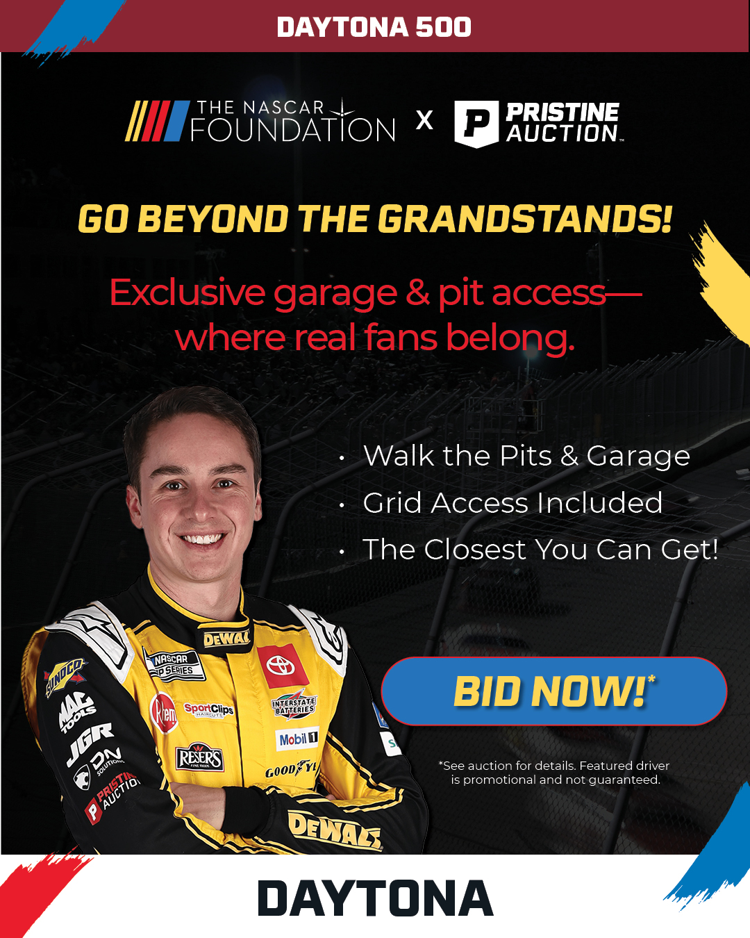 NASCAR Garage and Pit Passes for the Daytona International Speedway Race | Daytona Beach (February 13–15, 2026) #01 at PristineAuction.com NASCAR Garage and Pit Passes for the Daytona International Speedway Race | Daytona Beach (February 13–15, 2026) #01 at PristineAuction.com