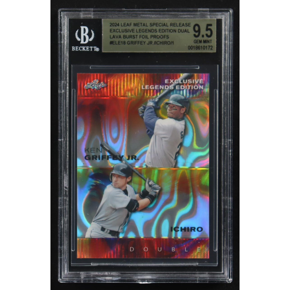 Ken Griffey Jr. / Ichiro Suzuki 2024 Leaf Metal Special Release Exclusive Legends Ed. Dual Lava Burst Foil Proofs #ELE18 (BGS 9.5) at PristineAuction.com