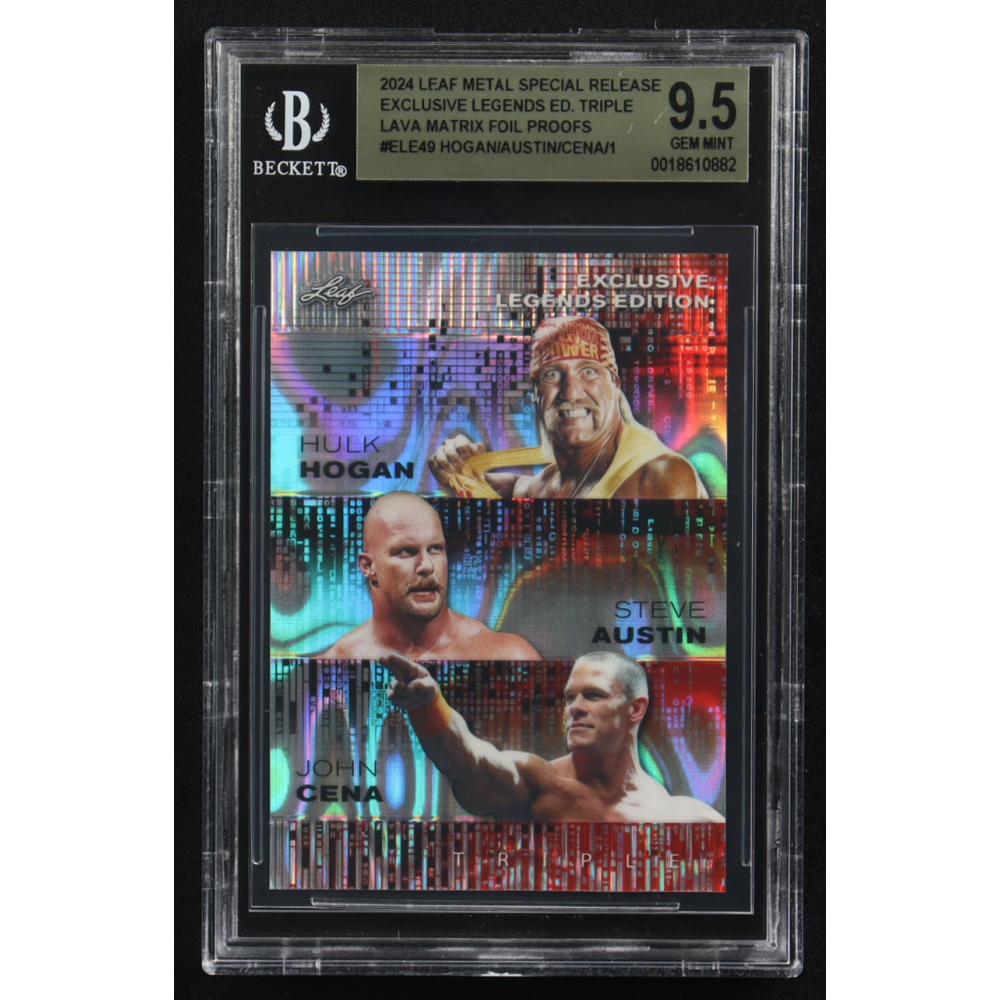 Steve Austin / Hulk Hogan / John Cena 2024 Leaf Metal Special Release Exclusive Legends Ed. Triple Lava Matrix Foil Proofs #ELE49 (BGS 9.5) at PristineAuction.com