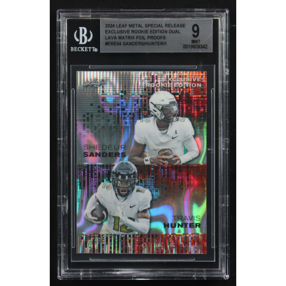 Shedeur Sanders / Travis Hunter 2024 Leaf Metal Special Release Exclusive Rookie Ed. Dual Lava Matrix Foil Proofs #ERE04 RC (BGS 9) at PristineAuction.com