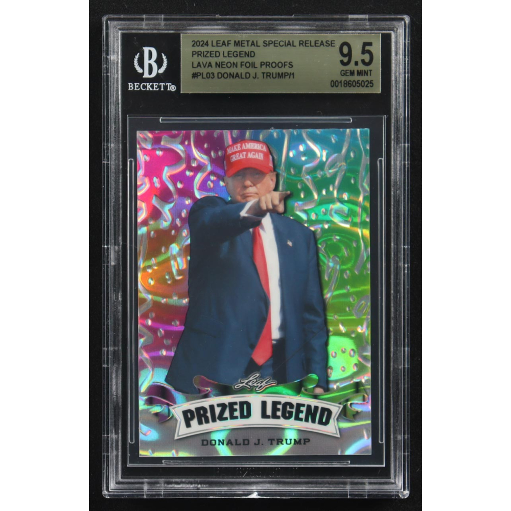 Donald J. Trump 2024 Leaf Metal Special Release Prized Legend Neon Foil Proofs #PL-03 (BGS 9.5) at PristineAuction.com