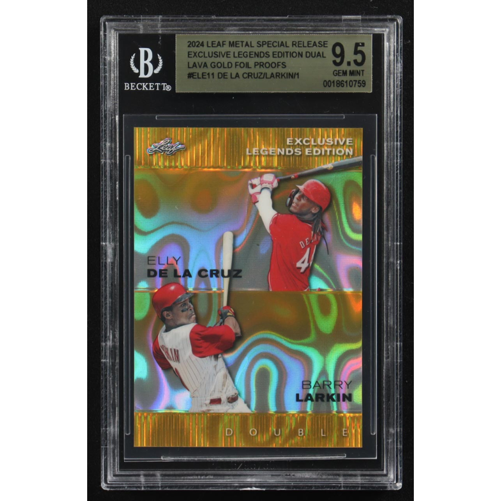 Elly De La Cruz / Barry Larkin 2024 Leaf Metal Special Release Exclusive Legends Ed. Dual Gold Foil Proofs #ELE11 (BGS 9.5) at PristineAuction.com