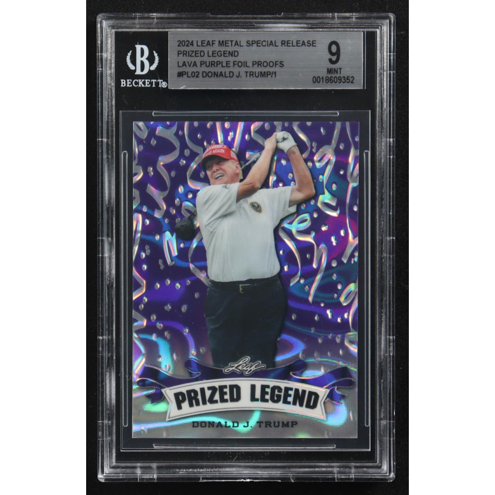 Donald J. Trump 2024 Leaf Metal Special Release Prized Legend Silver Lava Purple Foil Proofs #PL-02 (BGS 9) at PristineAuction.com