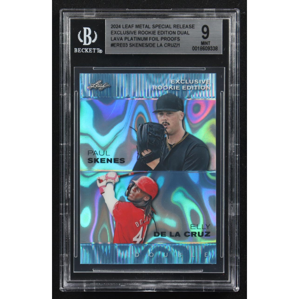 Elly De La Cruz / Paul Skenes 2024 Leaf Metal Special Release Exclusive Rookie Ed. Dual Lava Platinum Foil Proofs #ERE03 RC (BGS 9) at PristineAuction.com
