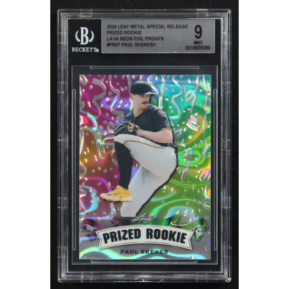Paul Skenes 2024 Leaf Metal Special Release Prized Rookie Lava Neon Foil Proofs #PR07 RC (BGS 9) at PristineAuction.com