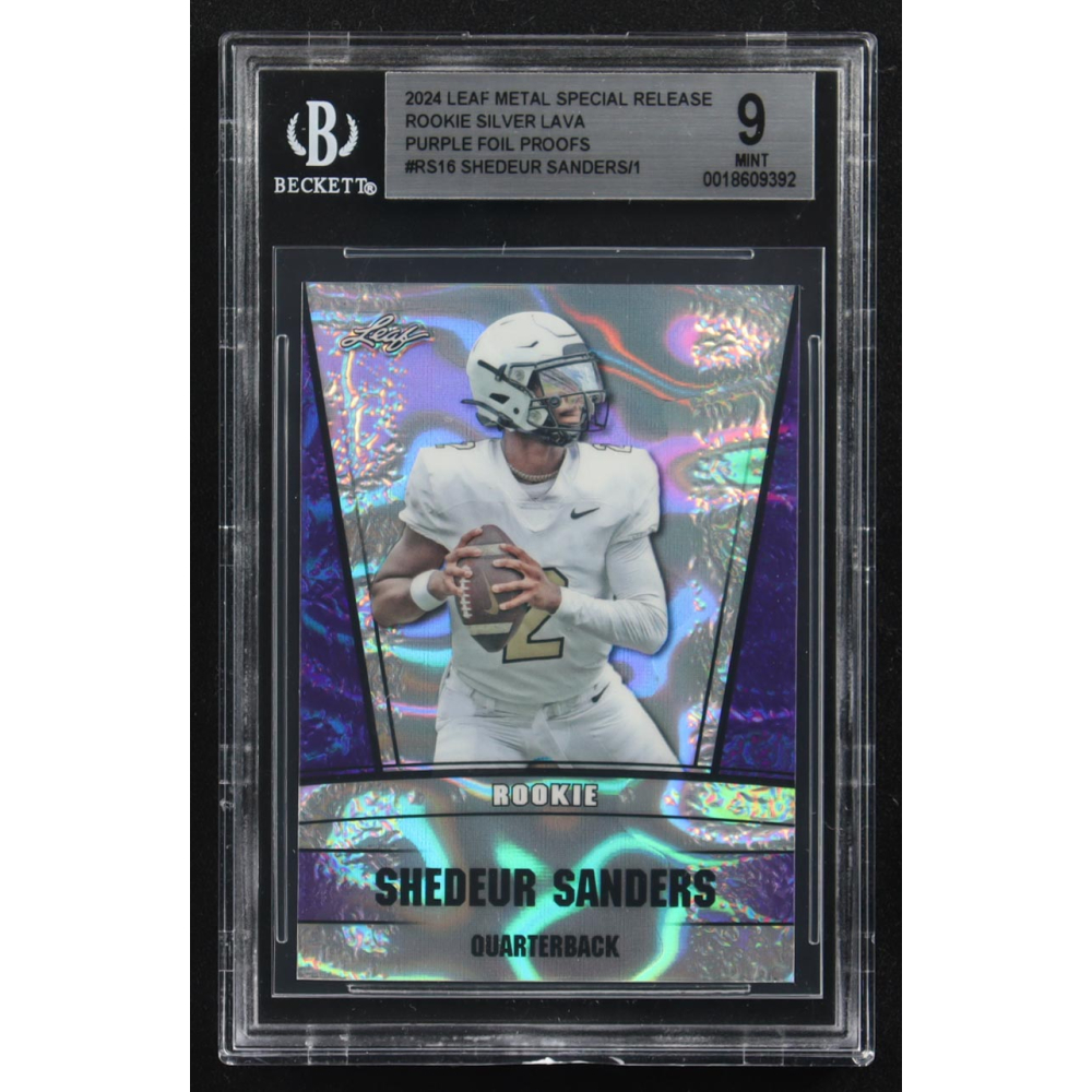 Shedeur Sanders 2024 Leaf Metal Special Release Rookie Silver Lava Purple Foil Proofs #RS16 RC (BGS 9) at PristineAuction.com