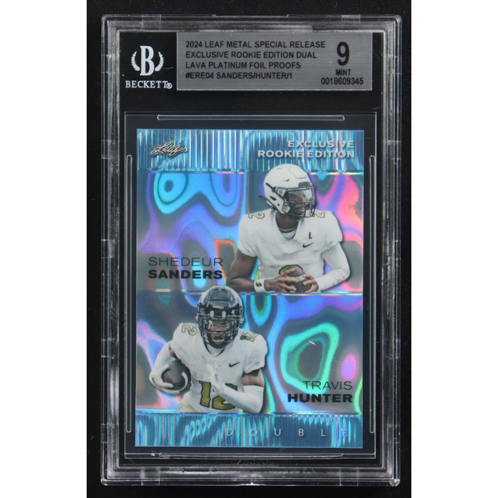 Shedeur Sanders / Travis Hunter 2024 Leaf Metal Special Release Exclusive Rookie Ed. Dual Lava Platinum Foil Proofs #ERE04 RC (BGS 9) at PristineAuction.com