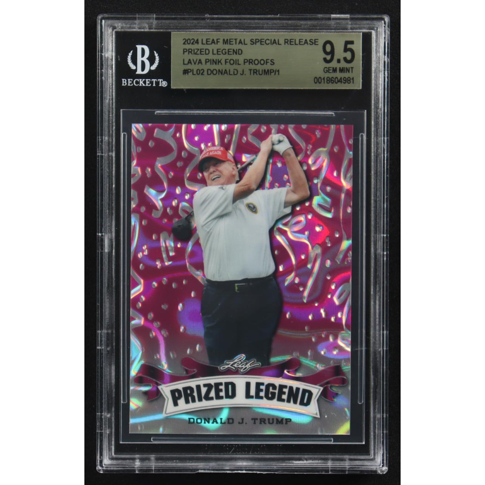 Donald J. Trump 2024 Leaf Metal Special Release Prized Legend Lava Pink Foil Proofs #PL-02 (BGS 9.5) at PristineAuction.com