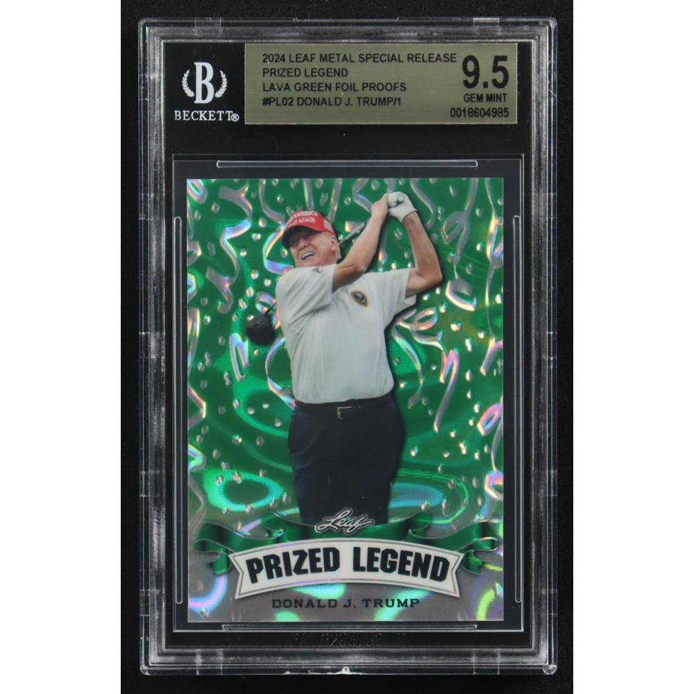 Donald J. Trump 2024 Leaf Metal Special Release Prized Legend Lava Green Foil Proofs #PL-02 (BGS 9.5) at PristineAuction.com