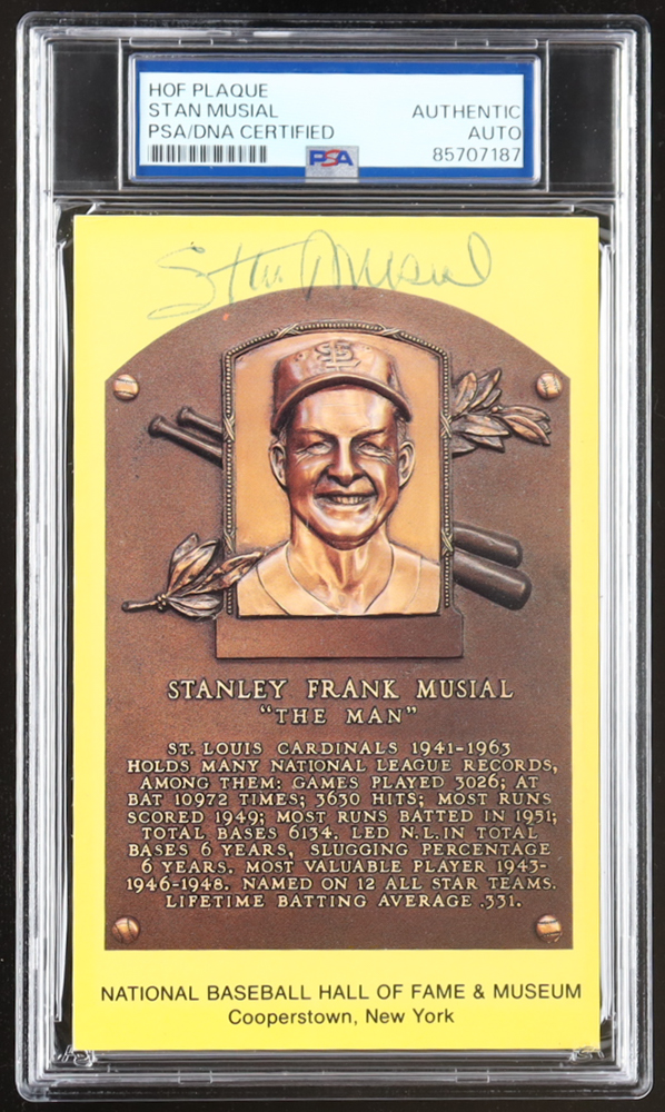 Stan Musial Signed Hall of Fame Plaque Postcard (PSA) at PristineAuction.com Stan Musial Signed Hall of Fame Plaque Postcard (PSA) at PristineAuction.com