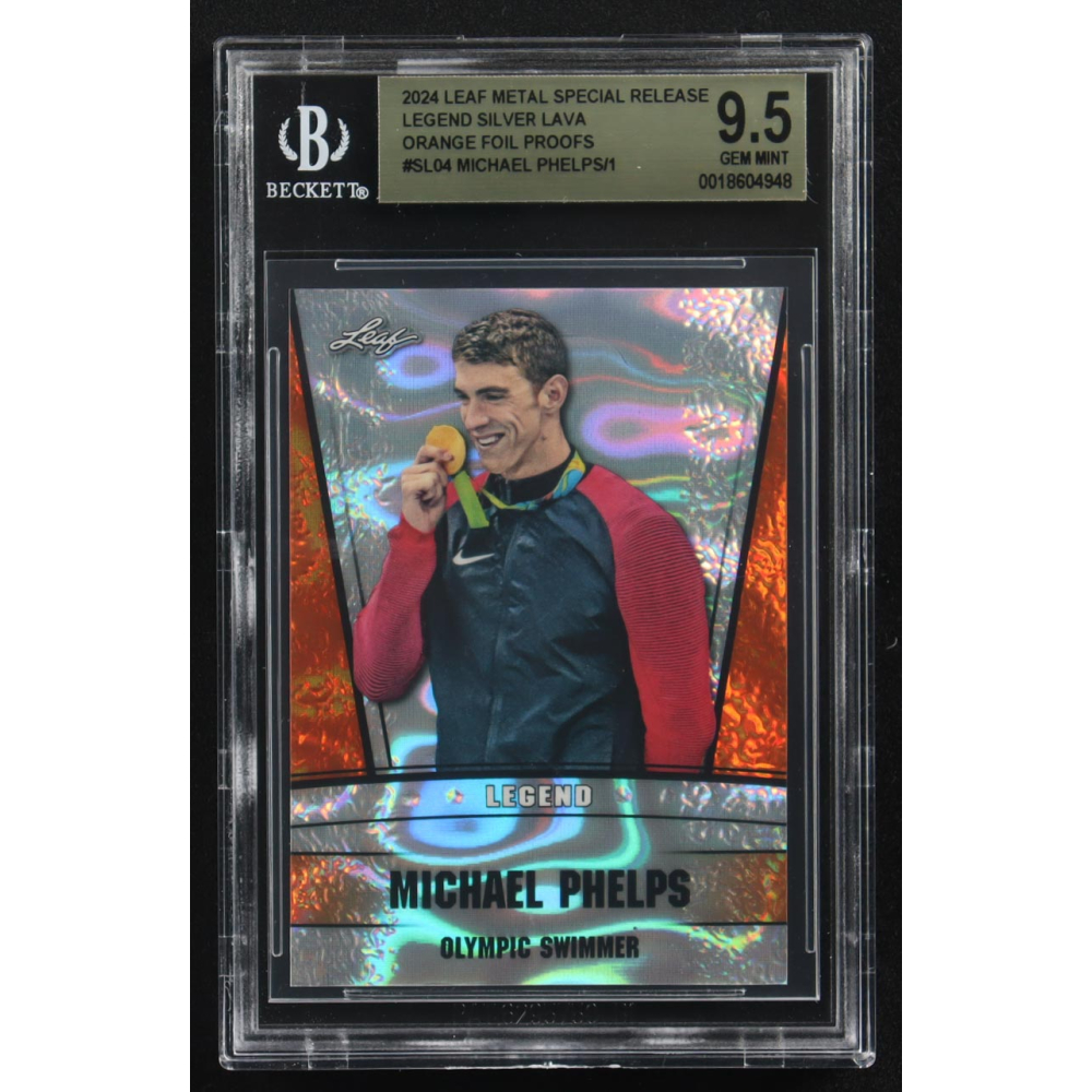 Michael Phelps 2024 Leaf Metal Special Release Legend Silver Lava Orange Foil Proofs #SL04 (BGS 9.5) at PristineAuction.com