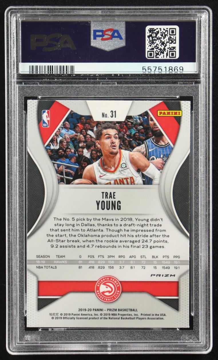 Trae Young 2019-20 Panini Prizm Prizms Pink Ice #31 (PSA 10) at PristineAuction.com Trae Young 2019-20 Panini Prizm Prizms Pink Ice #31 (PSA 10) at PristineAuction.com