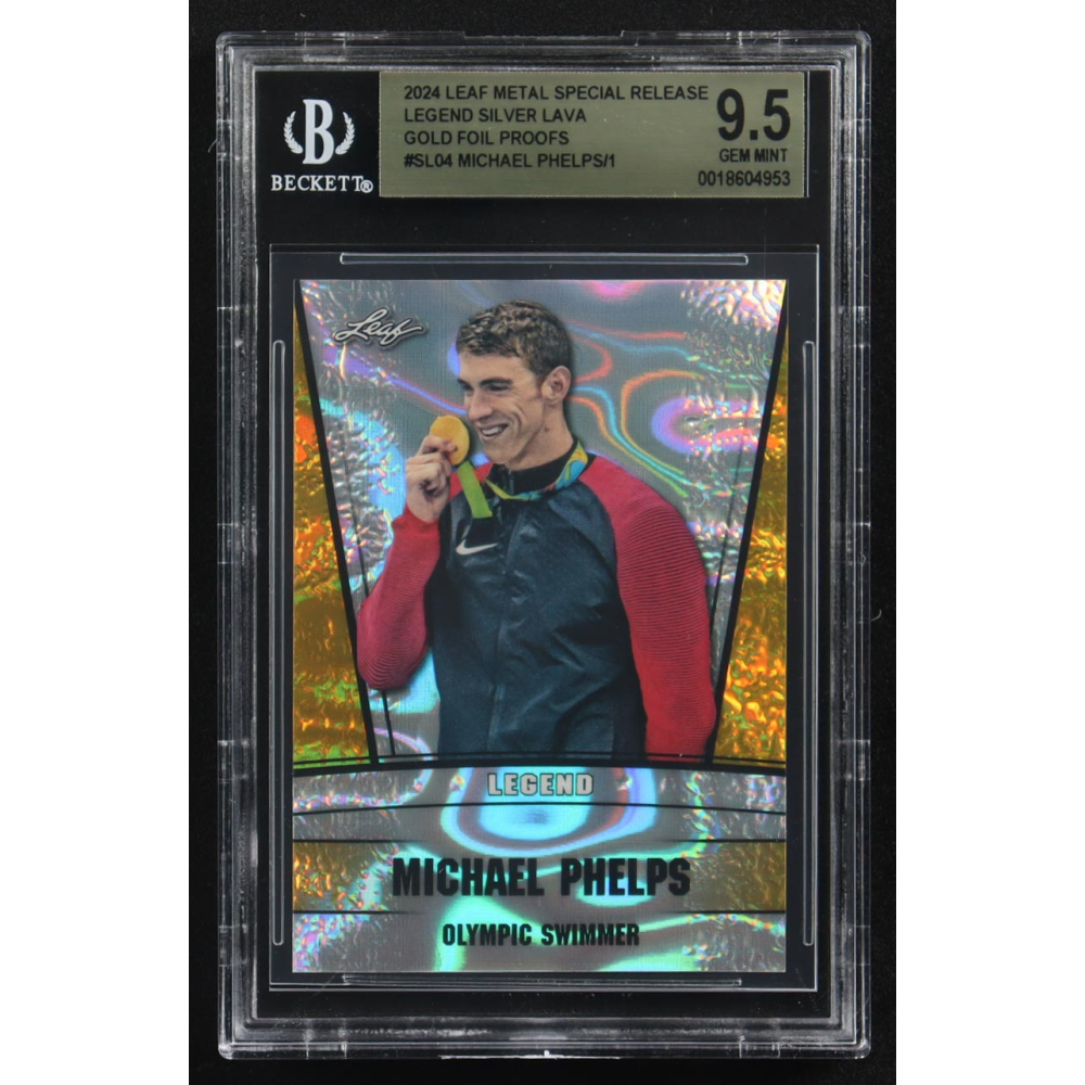 Michael Phelps 2024 Leaf Metal Special Release Legend Silver Lava Gold Foil Proofs #SL04 (BGS 9.5) at PristineAuction.com