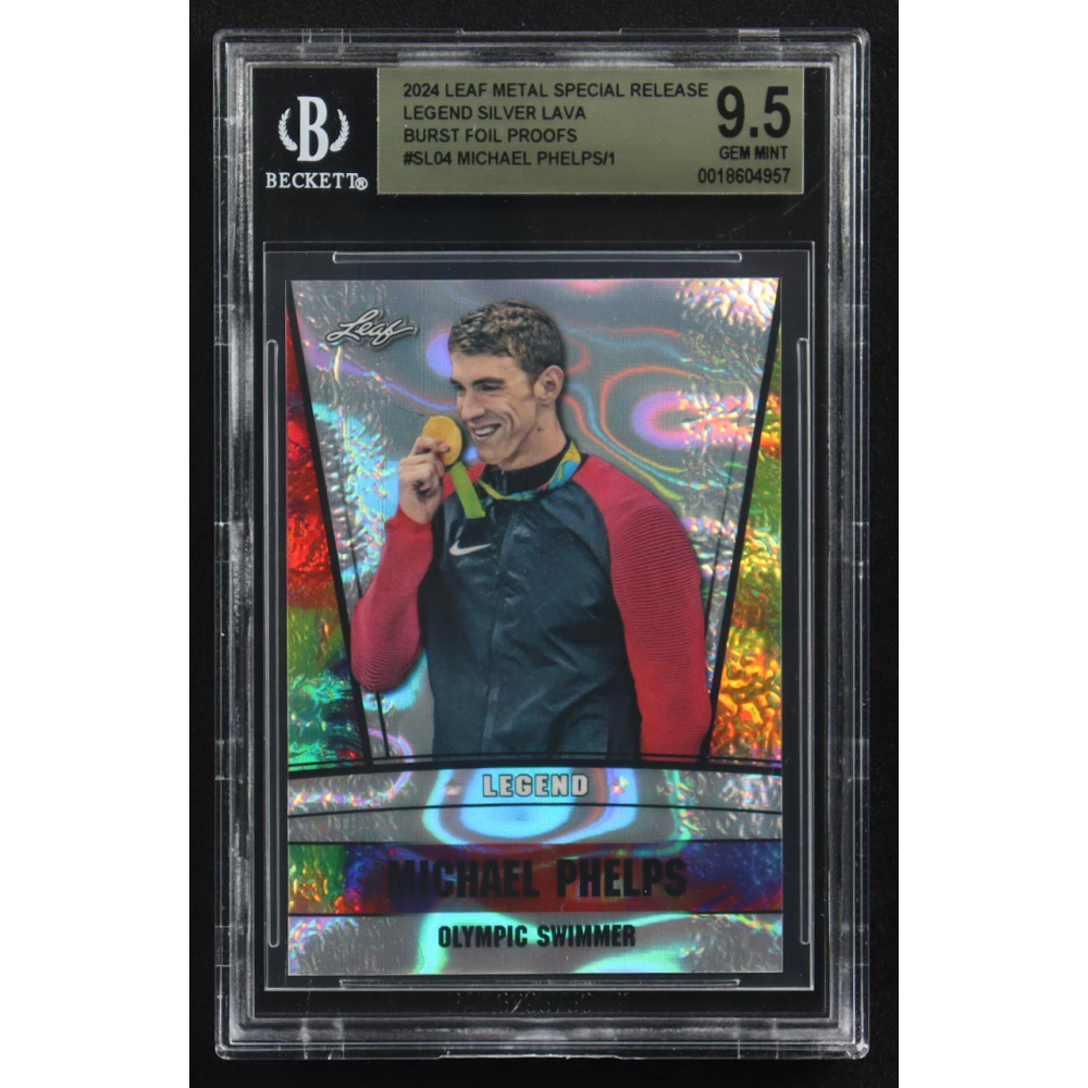 Michael Phelps 2024 Leaf Metal Special Release Legend Silver Lava Burst Foil Proofs #SL04 (BGS 9.5) at PristineAuction.com