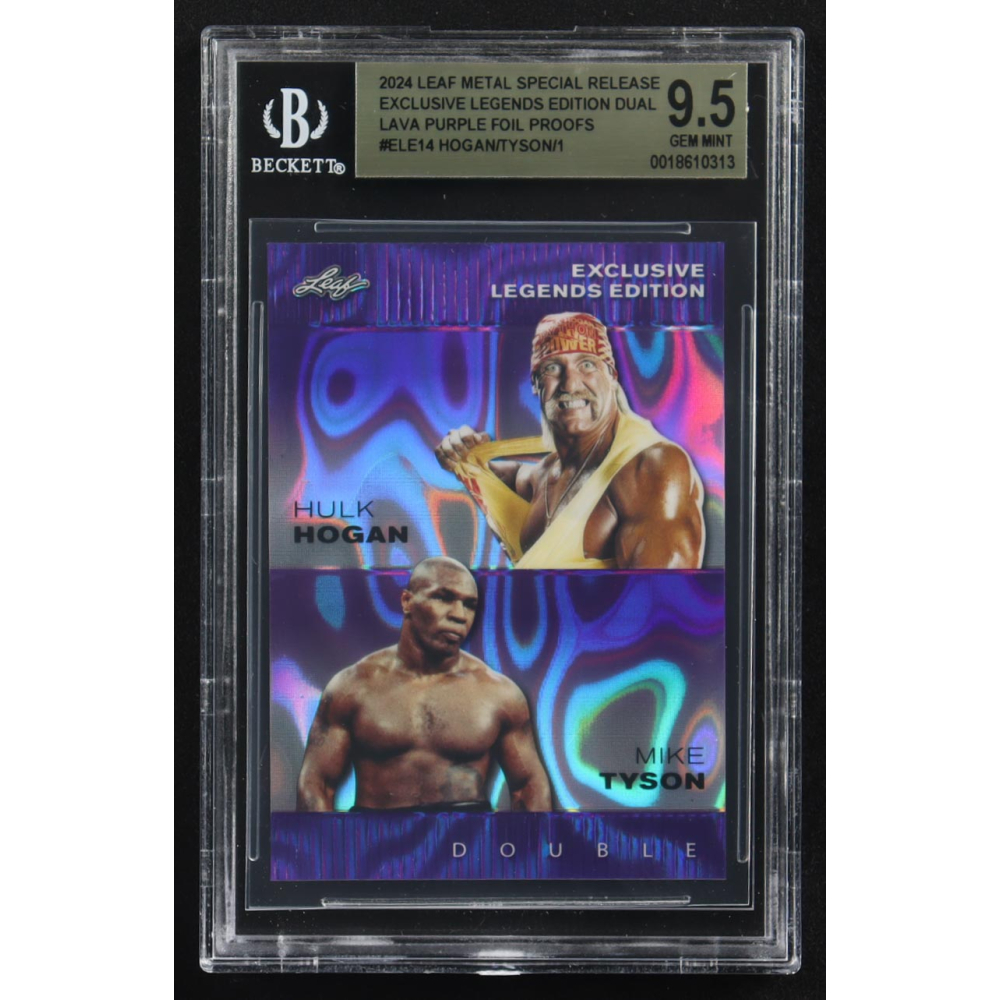 Mike Tyson / Hulk Hogan 2024 Leaf Metal Special Release Exclusive Legends Ed. Dual Purple Foil Proofs #ELE14 (BGS 9.5) at PristineAuction.com
