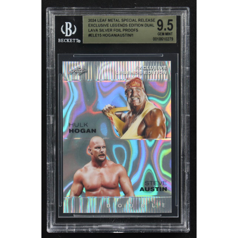 Steve Austin / Hulk Hogan 2024 Leaf Metal Special Release Exclusive Legends Ed. Dual Lava Silver Foil Proofs #ELE15 (BGS 9.5) at PristineAuction.com