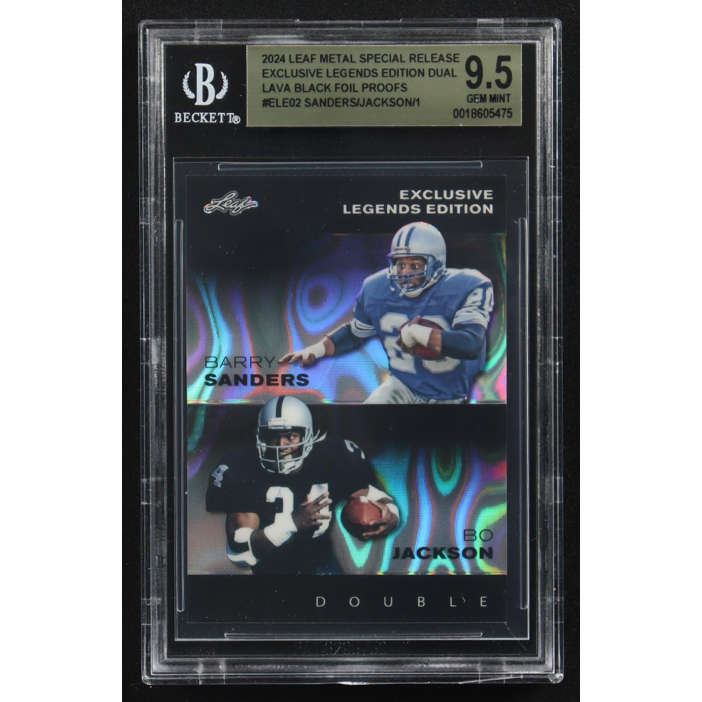 Bo Jackson / Barry Sanders 2024 Leaf Metal Special Release Exclusive Legends Ed. Dual Lava Black Foil Proofs #ELE02 (BGS 9.5) at PristineAuction.com