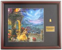 Thomas Kinkade "Beauty and the Beast" Custom Framed Print Display with Rose In Glass Pin & Title Plaque at PristineAuction.com