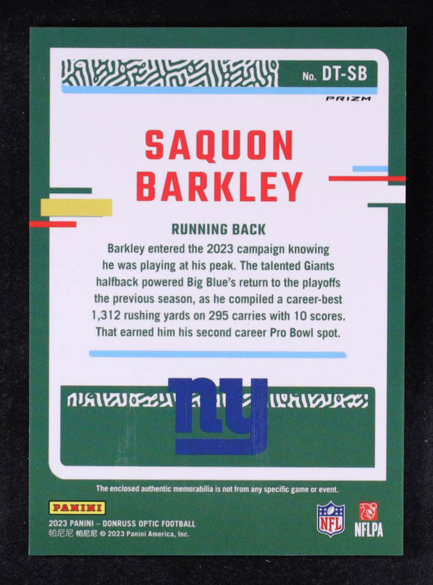 Saquon Barkley 2023 Donruss Optic Threads Blue Hyper #3 at PristineAuction.com Saquon Barkley 2023 Donruss Optic Threads Blue Hyper #3 at PristineAuction.com