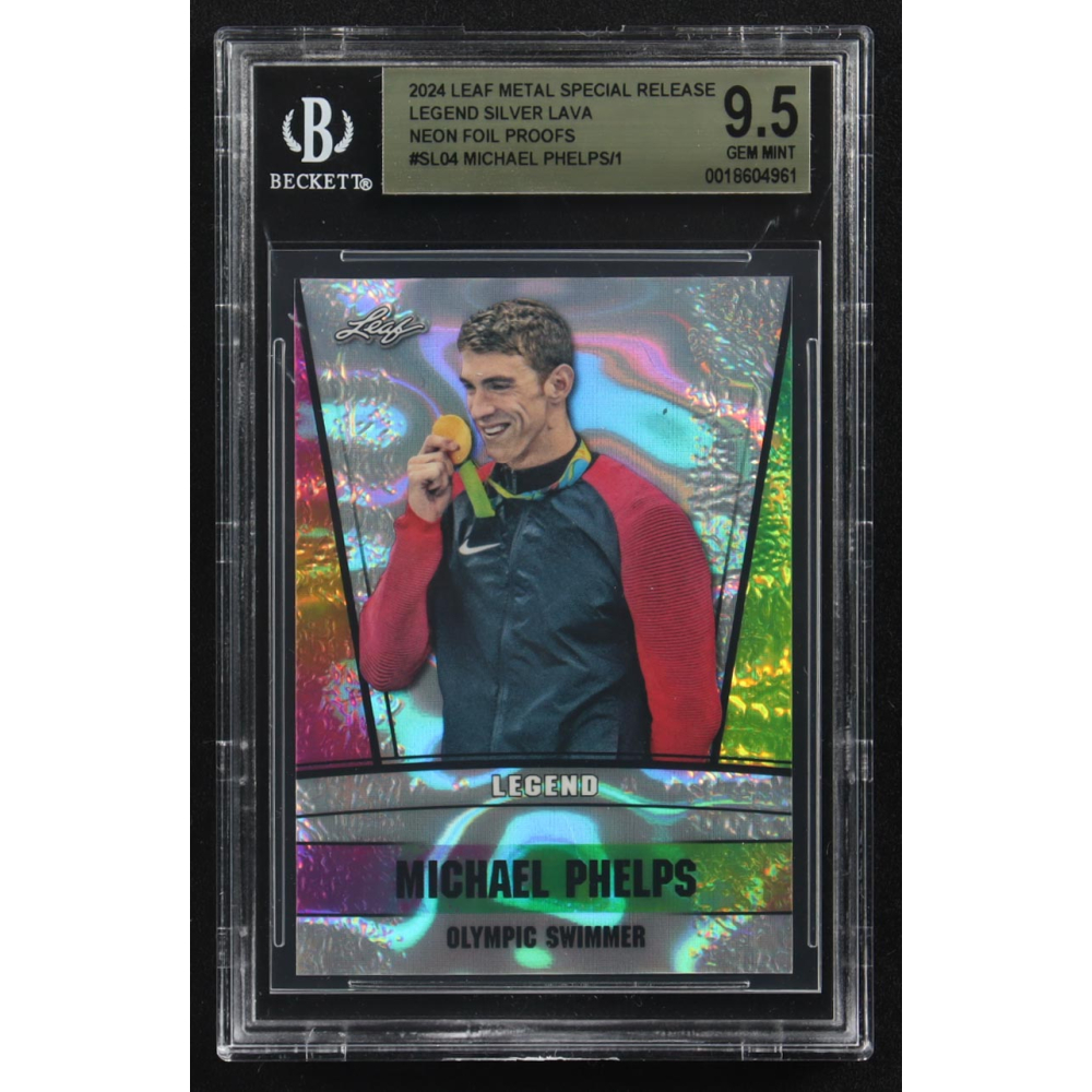 Michael Phelps 2024 Leaf Metal Special Release Legend Silver Lava Neon Foil Proofs #SL04 (BGS 9.5) at PristineAuction.com