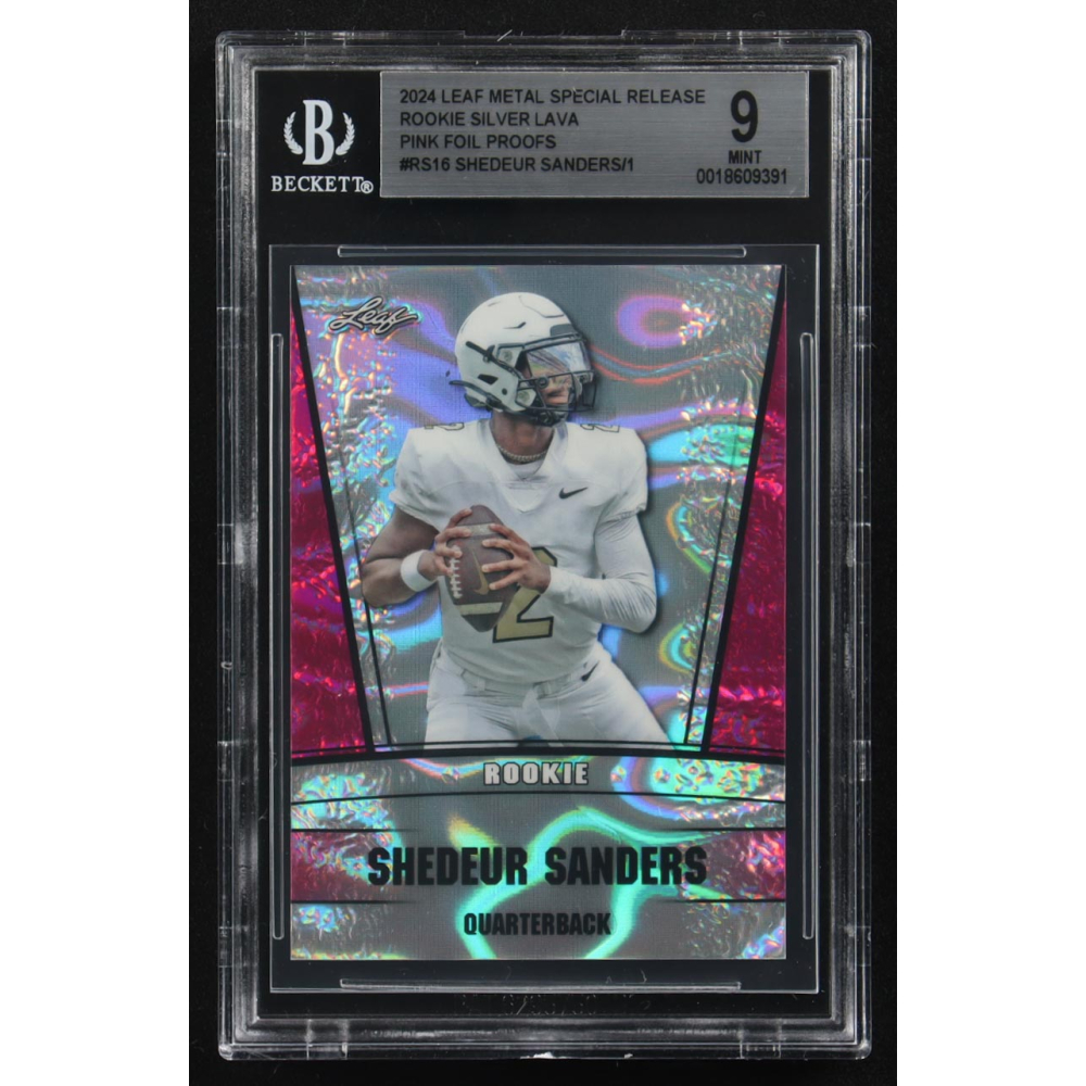 Shedeur Sanders 2024 Leaf Metal Special Release Rookie Silver Lava Pink Foil Proofs #RS16 RC (BGS 9) at PristineAuction.com
