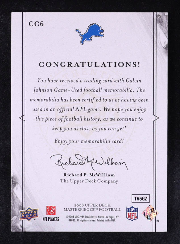 Calvin Johnson 2008 UD Masterpieces Captured on Canvas Jerseys #CC6 at PristineAuction.com Calvin Johnson 2008 UD Masterpieces Captured on Canvas Jerseys #CC6 at PristineAuction.com