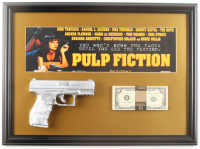 "Pulp Fiction" Custom Framed Photo Display with Prop Pistol & Prop Money Stack at PristineAuction.com
