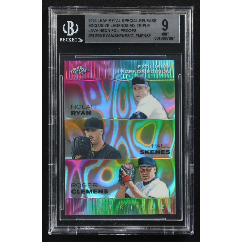 Paul Skenes / Nolan Ryan / Roger Clemens 2024 Leaf Metal Special Release Exclusive Legends Ed. Triple Lava Neon Foil Proofs #ELE69 RC (BGS 9) at PristineAuction.com